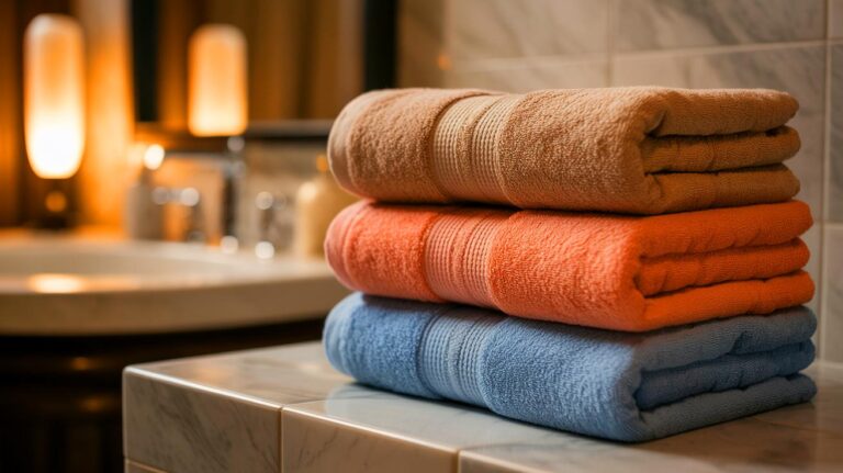 Illustration de serviettes douces et absorbantes posées dans une salle de bain (généré par IA). Credit: Ideogram.
