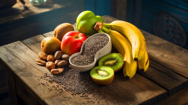 Illustration de fruits et graines énergétiques pour un regain d'énergie naturel (généré par IA). Credit: Ideogram.