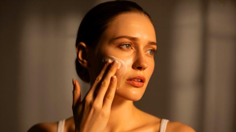 Illustration de l'application d'un soin naturel qui lisse la peau dès la première utilisation.