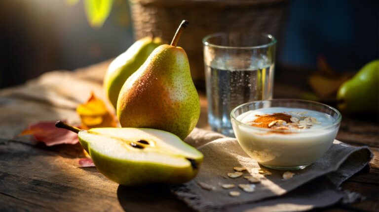 Illustration de la poire, fruit de saison qui nettoie les intestins en douceur