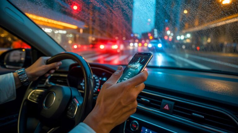 Illustration de l’usage du téléphone en main au volant pouvant coûter 135 € et trois points