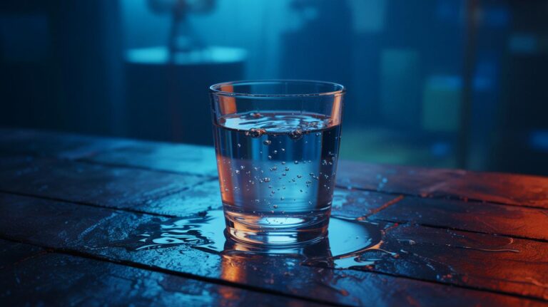 Illustration de l'eau du robinet et des résidus qu'elle peut contenir (généré par IA). Credit: Ideogram.