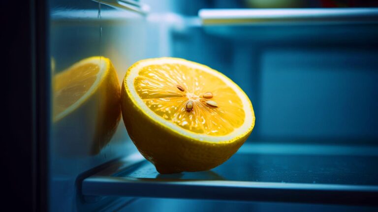 Illustration de l'utilisation d'un citron pour purifier et rafraîchir le réfrigérateur (généré par IA). Credit: Ideogram.