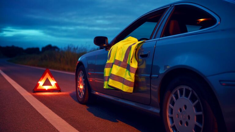 Illustration de l'importance du gilet de sécurité et du triangle de présignalisation pour éviter une amende de 135 € en voiture