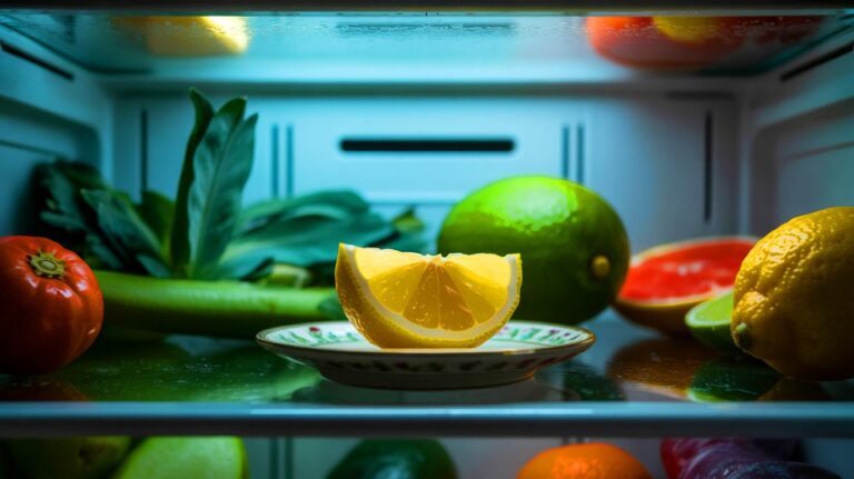 Illustration de l'utilisation d'un quartier de citron pour un réfrigérateur sans odeurs (généré par IA). Credit: Ideogram.
