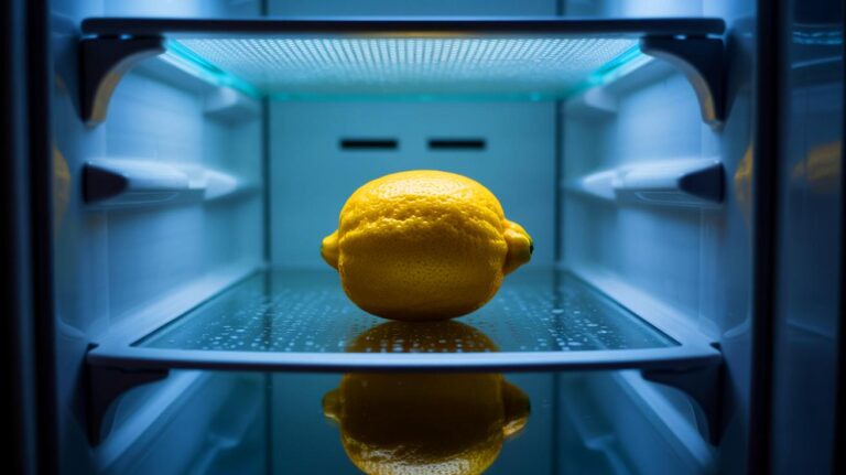 Illustration de l'utilisation d'un citron pour neutraliser les mauvaises odeurs de frigo (généré par IA). Credit: Ideogram.