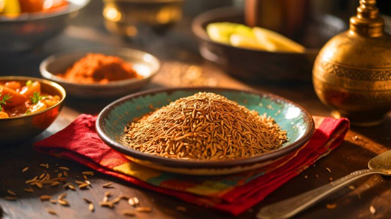 Illustration de l'utilisation du cumin pour apaiser la digestion (généré par IA). Credit: Ideogram.