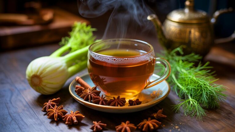 Illustration de tisane apaisante avec anis étoilé et fenouil pour la digestion (généré par IA). Credit: Ideogram.