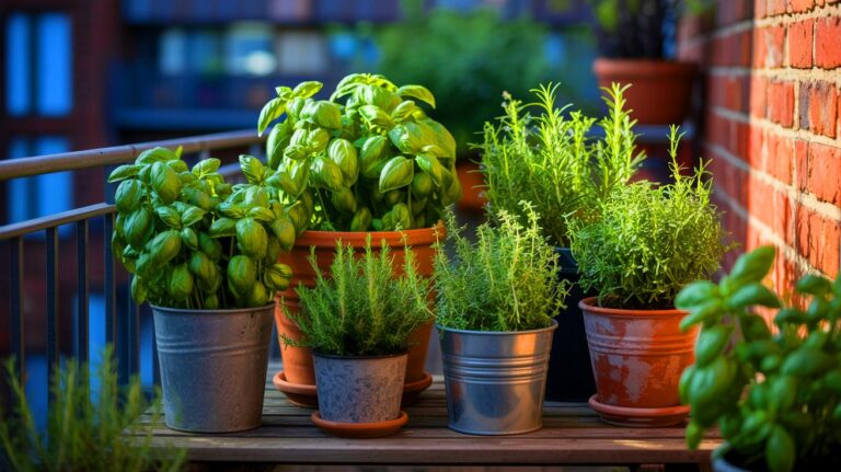Illustration de la création d'un mini jardin aromatique sur un balcon (généré par IA). Credit: Ideogram.