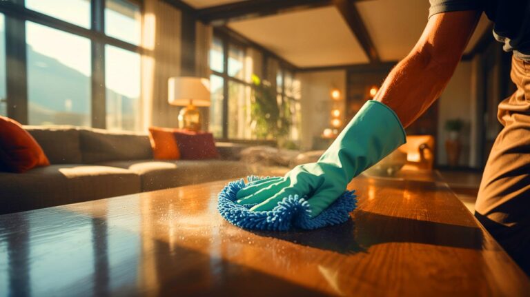 Illustration de l'utilisation d'un gant magique pour dépoussiérer efficacement une maison (généré par IA). Credit: Ideogram.
