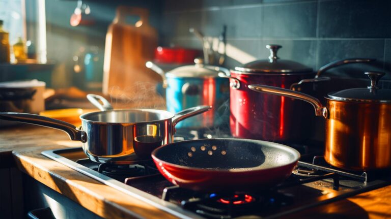 Illustration de casseroles libérant des particules nocives lors de la cuisson (généré par IA). Credit: Ideogram.