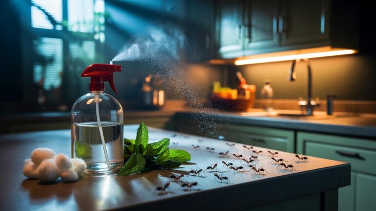 Illustration de l’astuce naturelle au vinaigre blanc et à la menthe poivrée pour faire fuir les fourmis de la cuisine en une nuit