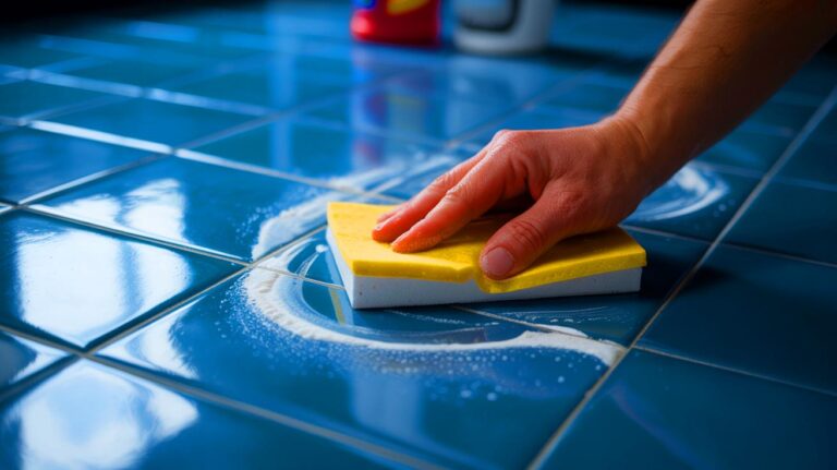 Illustration de l'utilisation du bicarbonate de soude pour nettoyer des joints de carrelage (généré par IA). Credit: Ideogram.