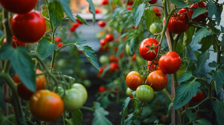 Illustration de tomates plus grosses et juteuses dans un jardin (généré par IA). Credit: Ideogram.