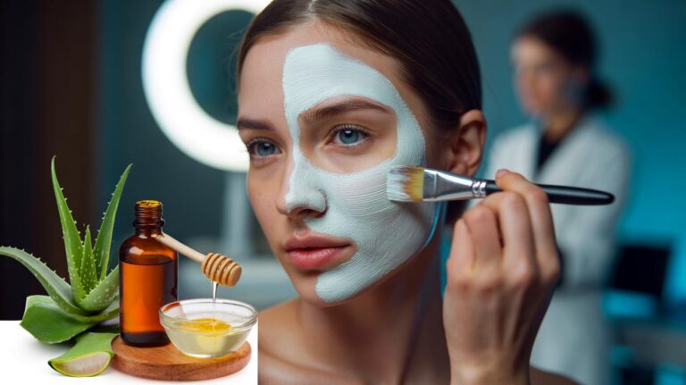 Illustration de l’application d’un masque naturel qui resserre immédiatement les pores, validé par des dermatologues