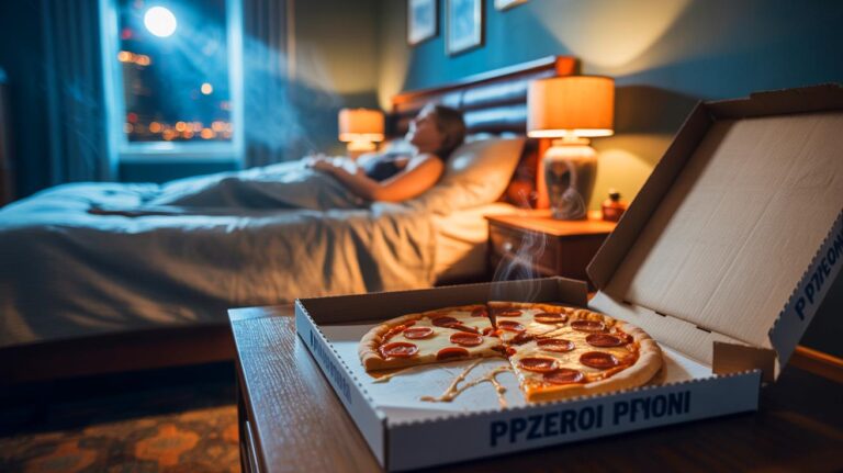Illustration de la pizza consommée tard le soir qui perturbe le sommeil