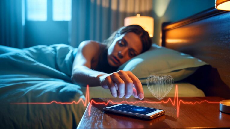 Illustration de l’appui sur le bouton « snooze » au réveil et de ses effets sur le cœur