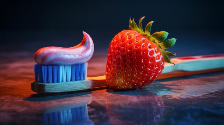 Illustration de l'utilisation de la fraise pour blanchir naturellement les dents en une semaine.