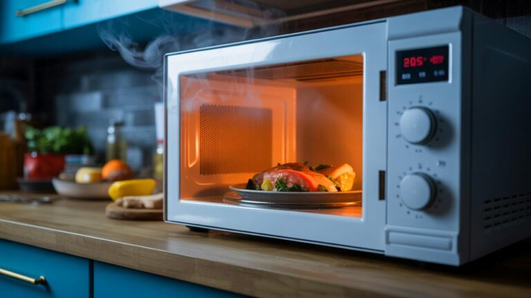 Illustration de l'impact du réchauffage des aliments au micro-ondes sur la santé et la nutrition.