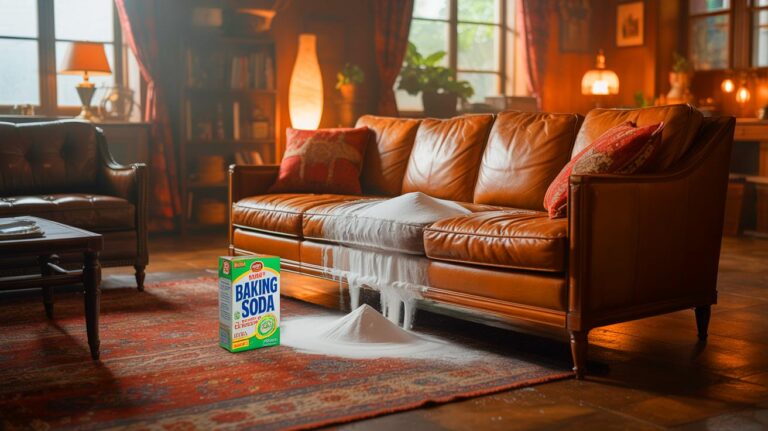 Illustration de l'utilisation du bicarbonate de soude pour raviver un canapé usé (généré par IA). Credit: Ideogram.