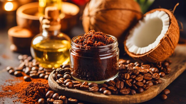 Illustration de l'utilisation des restes de café comme exfoliant corporel (généré par IA). Credit: Ideogram.