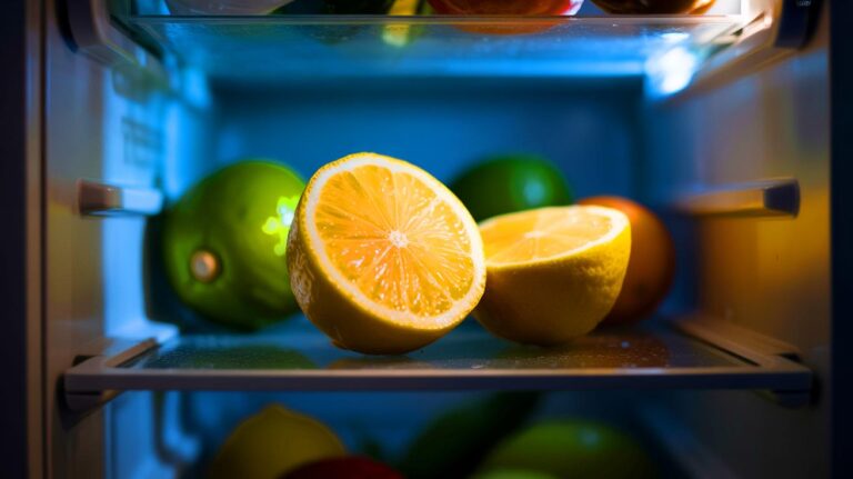 Illustration de l'utilisation du citron pour neutraliser les odeurs de réfrigérateur (généré par IA). Credit: Ideogram.