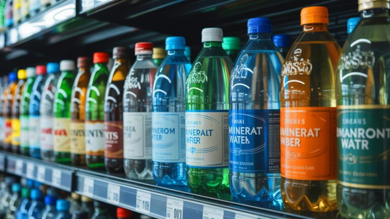 Illustration de la composition des eaux minérales vendues en supermarché (généré par IA). Credit: Ideogram.