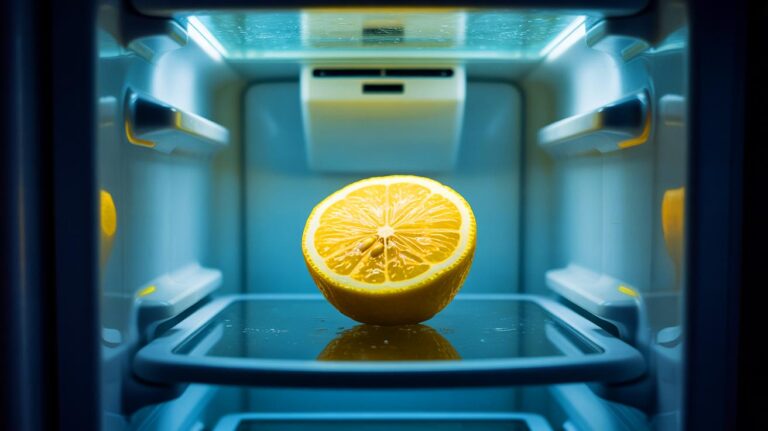 Illustration de l'utilisation du citron pour protéger le réfrigérateur des microbes (généré par IA). Credit: Ideogram.